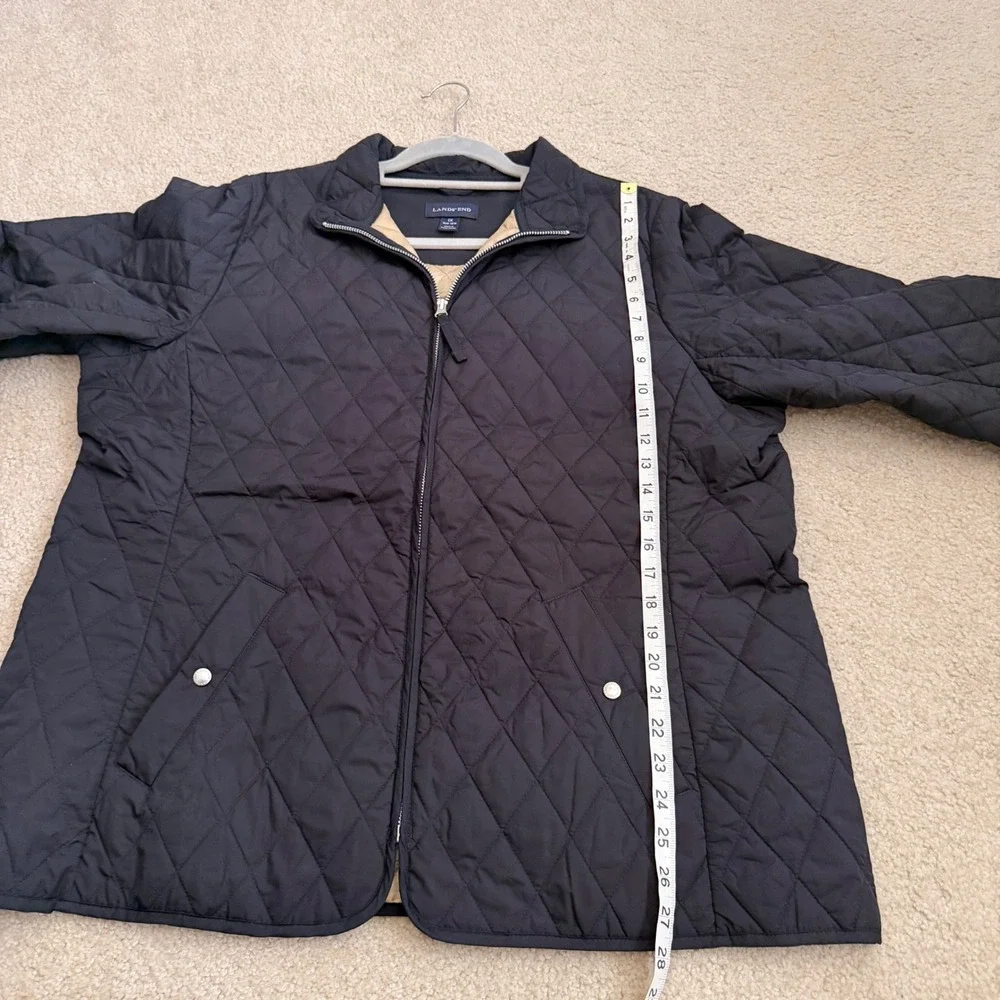 Lands End Black Quilted Barn Jacket Womens 1X 16W-18W Full Zip Tan Lining